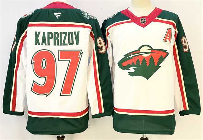 Men%27s Minnesota Wild #97 Kirill Kaprizov White 2025 With A Patch 25th Anniversary Stitched Hockey Jersey