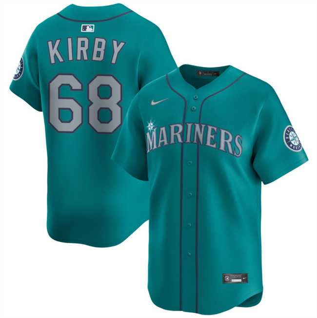 Men%27s Seattle Mariners #68 George Kirby Aqua Limited Stitched Baseball Jersey Dzhi