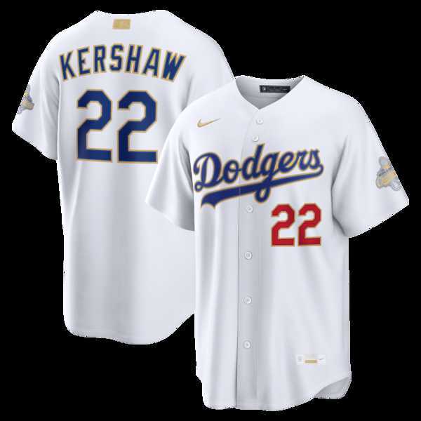 Men%27s Los Angeles Dodgers #22 Clayton Kershaw Nike White 2026 Gold Collection Stadium Jersey Dzhi