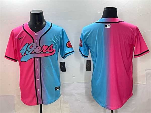 Men%27s San Francisco 49ers Blank Pink Blue Limited Stitched Baseball Jersey