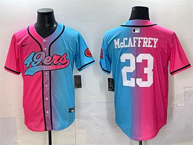 Men%27s San Francisco 49ers #23 Christian McCaffrey Pink Blue Limited Stitched Baseball Jersey