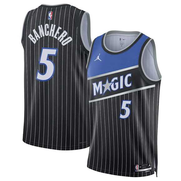 Men%27s Orlando Magic #5 Paolo Banchero Black 2025 Statement Edition Stitched Jersey Dzhi