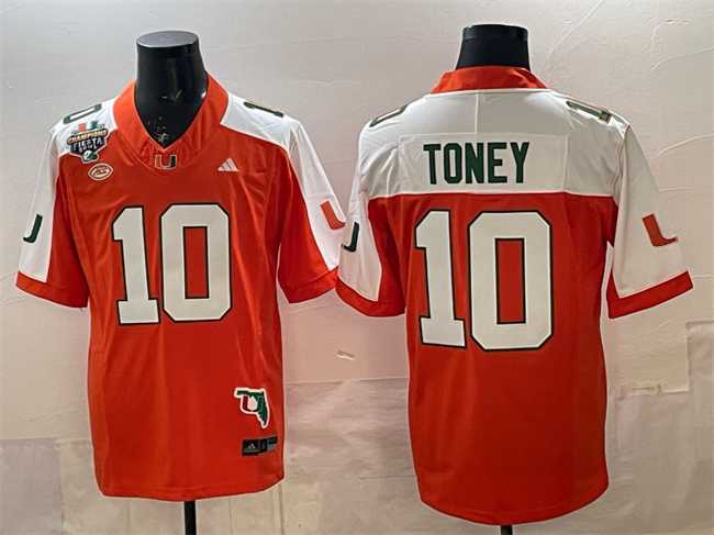 Men's Miami Hurricanes #10 Malachi Toney Orange Alternate F.U.S.E. Fiesta Bowl Champions & Florida Patch Stitched Football Jersey-0