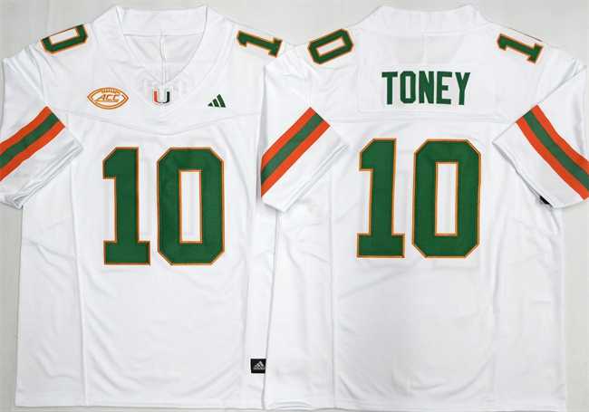 Men%27s Miami Hurricanes #10 Malachi Toney White F.U.S.E. 2026 Stitched Football Jersey