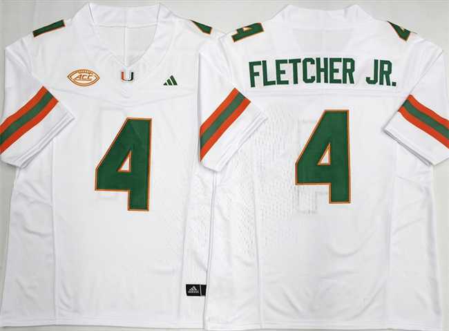 Men's Miami Hurricanes #4 Mark Fletcher Jr. White F.U.S.E. 2026 Stitched Football Jersey-0