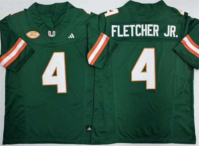 Men%27s Miami Hurricanes #4 Mark Fletcher Jr. Green F.U.S.E. 2026 Stitched Football Jersey