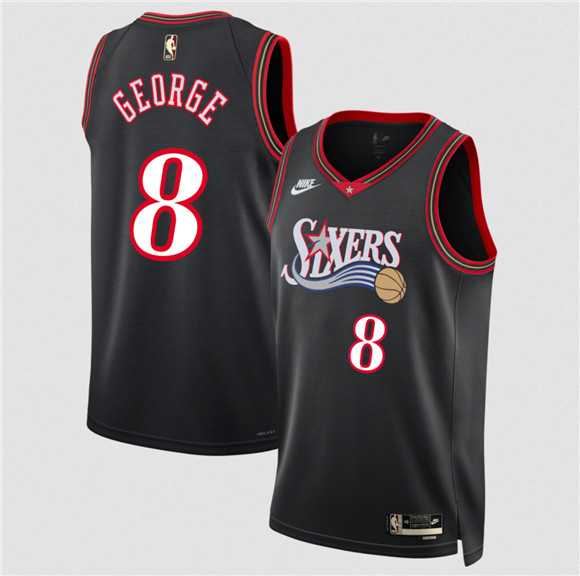 Men%27s Philadelphia 76ers #8 Paul George Black 2025 Classic Edition Stitched Jersey Dzhi