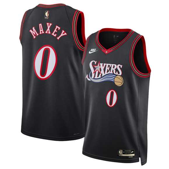 Men%27s Philadelphia 76ers #0 Tyrese Maxey Black 2025 Classic Edition Stitched Jersey Dzhi