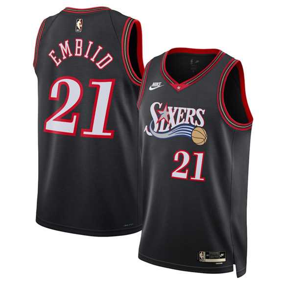 Men%27s Philadelphia 76ers #21 Joel Embiid Black 2025 Classic Edition Stitched Jersey Dzhi