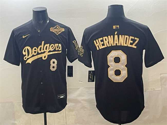 Men%27s Los Angeles Dodgers #8 Enrique Hernandez Black Gold 2025 World Series Patch Limited Stitched Jersey Dzhi