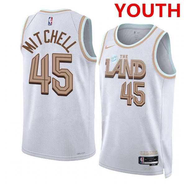 Youth Cleveland Cavaliers #45 Donovan Mitchell White City Edition Stitched Jersey Dzhi-0