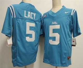 Men's Ole Miss Rebels #5 Kewan Lacy Limited Light Blue FUSE College Jersey-0