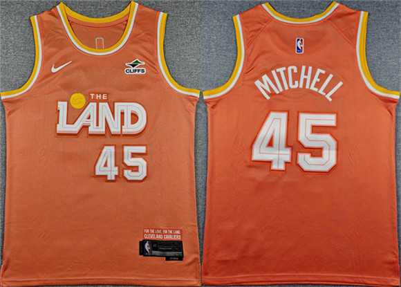 Men%27s Cleveland Cavaliers #45 Donovan Mitchell Orange 2025 City Edition Stitched Jersey