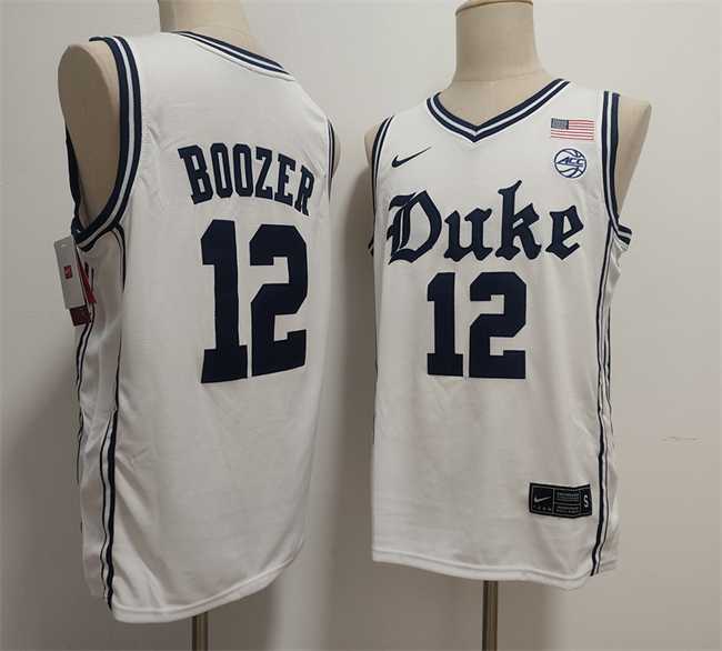 Men's Duke Blue Devils #12 Cameron Boozer White Stitched Jersey-0