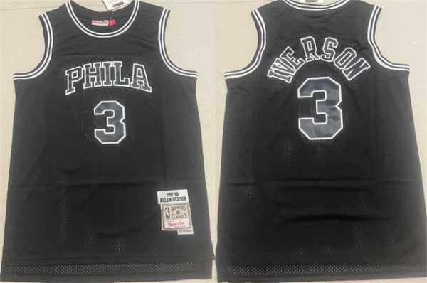 Men%27s Philadelphia 76ers #3 Allen Iverson Black 1997-98 Throwback Stitched basketball Jersey