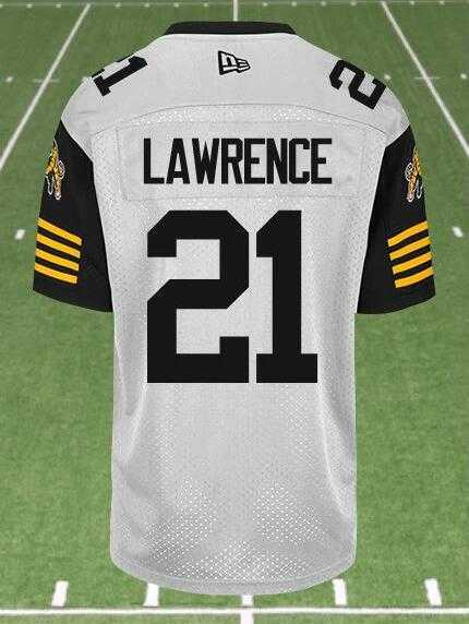 CFL Hamilton Tiger-Cats #21 LAWRENCE Crested Away White Jersey-0