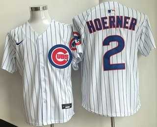 Men%27s Chicago Cubs #2 Nico Hoerner White Limited Cool Base Jersey