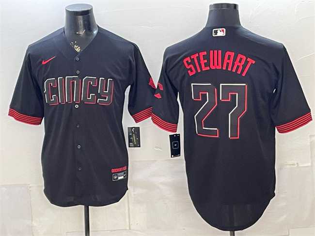 Men%27s Cincinnati Reds #27 Sal Stewart Black City Connect Cool Base Stitched Jersey