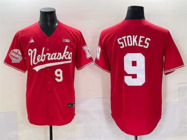 Men%27s Nebraska Huskers #9 Rhett Stokes Red Back-2-Back Champions Patch Vapor Premier Limited Stitched Jersey