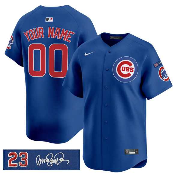 Men%27s Chicago Cubs Active Player Custom Royal Ryne Sandberg Tribute Vapor Limited V3 Stitched Baseball Jersey