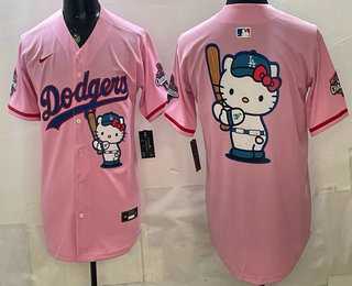 Men%27s Los Angeles Dodgers Pink Hello Kitty Big Logo 2025 World Series Champions Limited Jersey