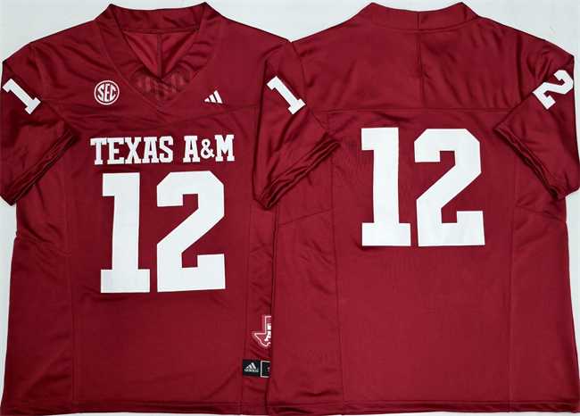 Men%27s Texas A&M Aggies Lions #12 Premier Strategy Red 2025 F.U.S.E. Stitched Jersey
