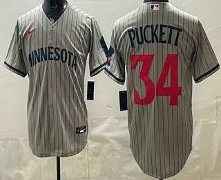Men's Minnesota Twins #34 Kirby Puckett Grey Cool Base Stitched Jersey-0