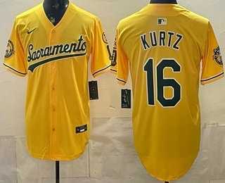 Men%27s Oakland Athletics #16 Nick Kurtz Yellow Limited Jersey