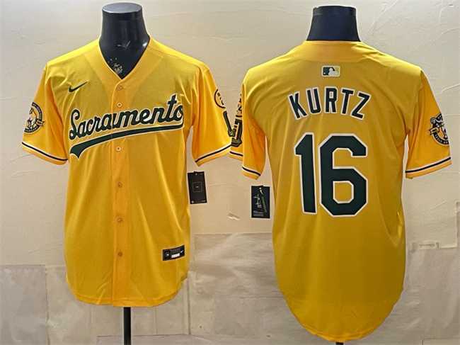 Men%27s Oakland Athletics #16 Nick Kurtz 2026 Yellow Alternate Sacramento Celebrating 125 Years Vapor Limited Stitched Jersey