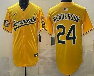 Men's Oakland Athletics #24 Ricky Henderson Yellow Limited Jersey-0