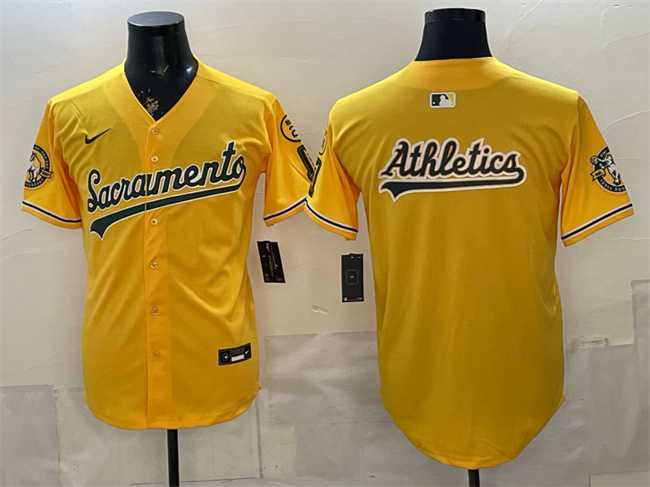 Mens Oakland Athletics Team Big Logo 2026 Yellow Alternate Sacramento Celebrating 125 Years Vapor Limited Stitched Jerseys