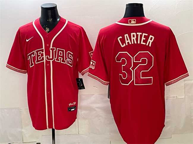 Men%27s Texas Rangers #32 Evan Carter Red 2026 City Connect Stadium Stitched Jersey