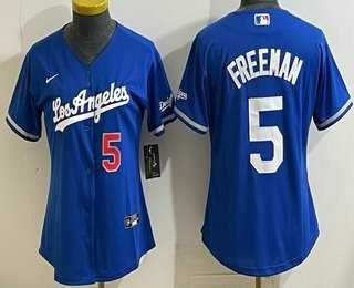 Women%27s Los Angeles Dodgers #5 Freddie Freeman Blue Alternate Stadium Jersey