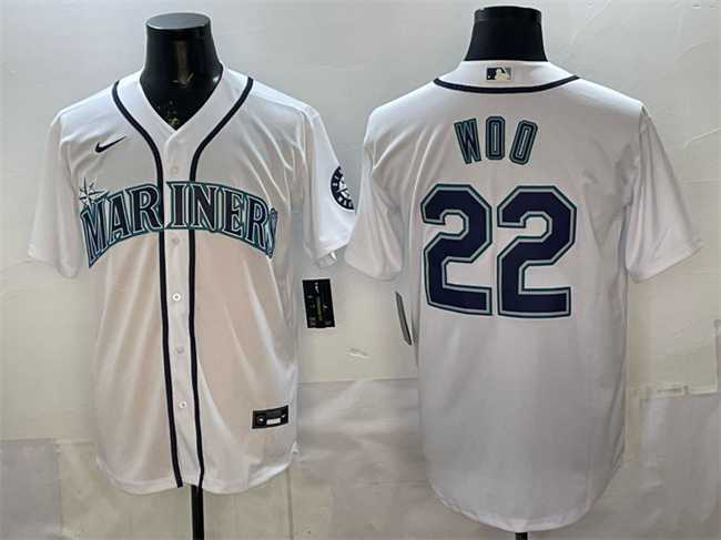 Men's Seattle Mariners #22 Bryan Woo White Cool Base Stitched Jersey-0