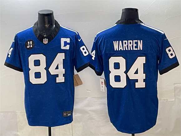 Men's Indianapolis Colts #84 Tyler Warren Blue 2025 F.U.S.E. Jim Irsay Patch Throwback Vapor Limited Stitched Jersey-0