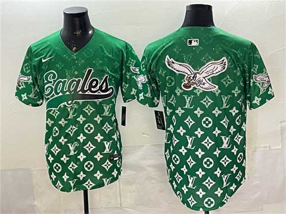 Men%27s Philadelphia Eagles Team Big Logo Green With Patch Limited Stitched Baseball Jerseys