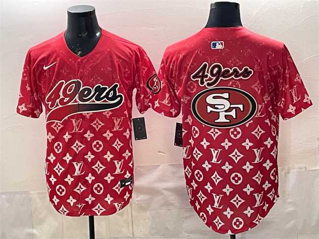 Men's San Francisco 49ers Team Big Logo Red Limited Stitched Baseball Jersey-0