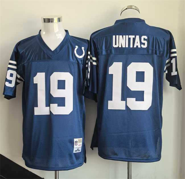 Men's Indianapolis Colts #19 Johnny Unitas Blue Throwback Stitched Jersey-0