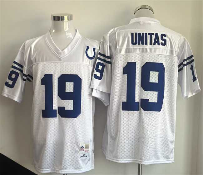 Men's Indianapolis Colts #19 Johnny Unitas White Throwback Stitched Jersey-0