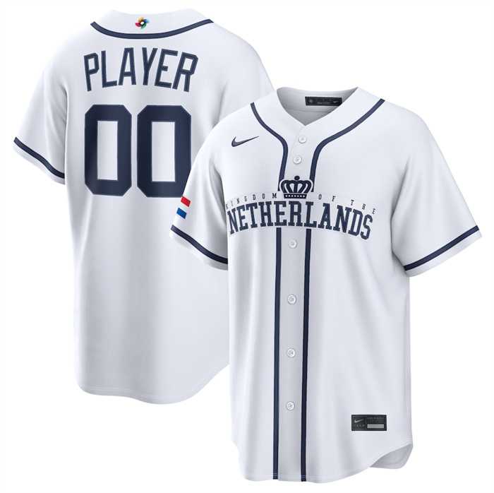 Men's Netherlands Baseball Active Player Custom White 2026 World Baseball Classic Home Stadium Stitched Jersey-0