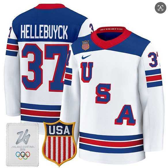 Men's USA #37 Connor Hellebuyck Home White 2026 Olympic Jersey Dzhi-0