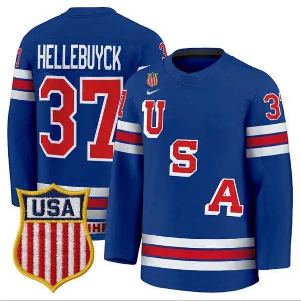 Men's USA #37 Connor Hellebuyck Home Blue 2026 Olympic Jersey Dzhi-0