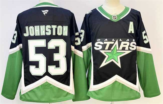 Men%27s Dallas Stars #53 Wyatt Johnston Black 2025-26 With A Patch Alternate Stitched Jersey