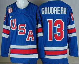 Men%27s USA #13 Johnny Gudreau Blue 2026 olympics Stitched Jersey