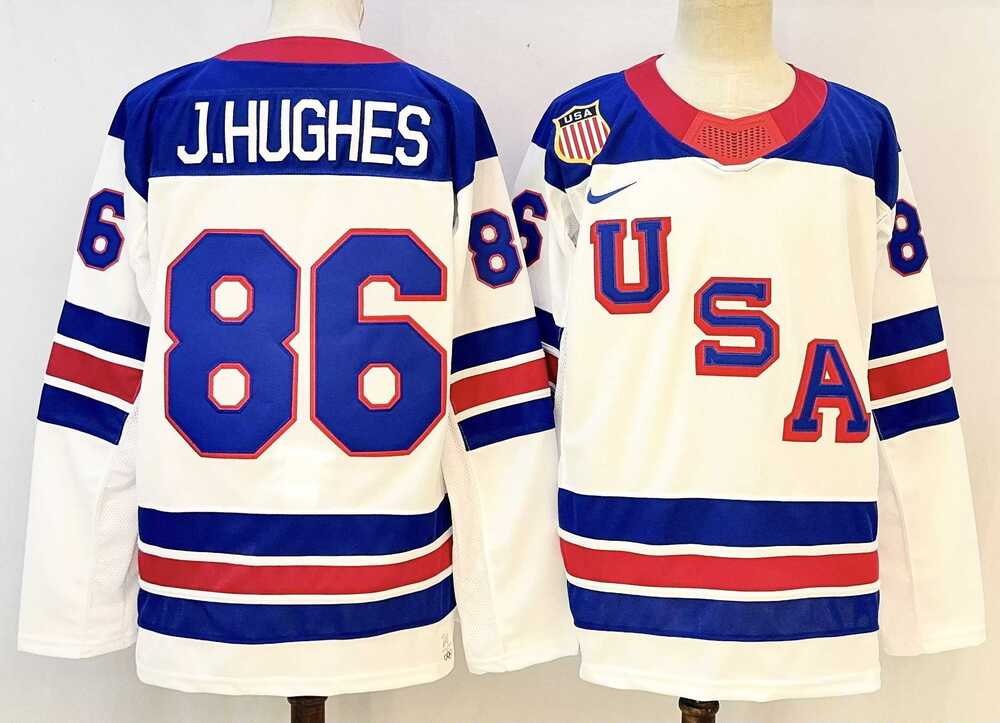 Men%27s USA #86 Jack Hughes White 2025-2026 Stitched Jersey