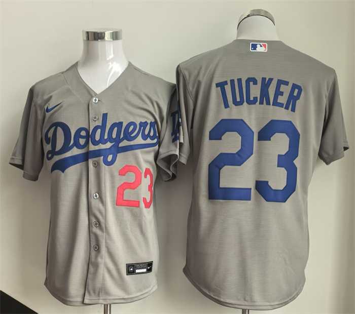 Men's Los Angeles Dodgers #23 Kyle Tucker Grey Cool Base Limited Stitched Jersey-0