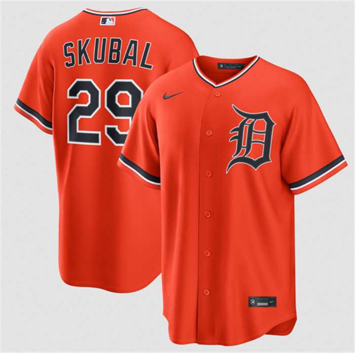 Men%27s Detroit Tigers #29 Tarik Skubal Orange Alternate Stitched Jersey Dzhi