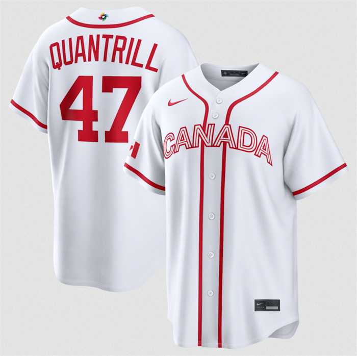 Men%27s Canada Baseball #47 Cal Quantrill White 2026 World Baseball Classic Home Stadium Stitched Jersey
