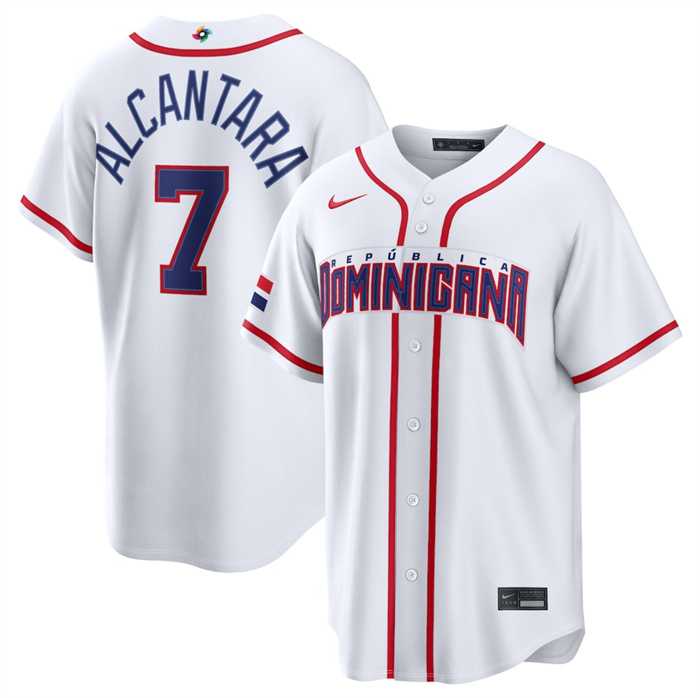 Men%27s Dominican Republic Baseball #7 Sandy Alcantara White 2026 World Baseball Classic Home Stadium Stitched Jersey