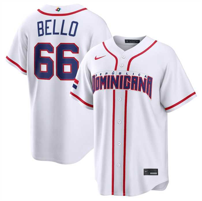 Men%27s Dominican Republic Baseball #66 Brayan Bello White 2026 World Baseball Classic Home Stadium Stitched Jersey